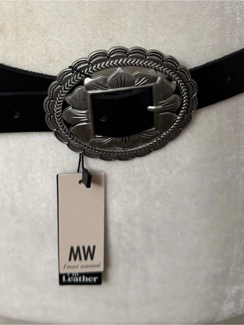 MW Most Wanted  Black Genuine Leather Silver Concho Country Western Belt